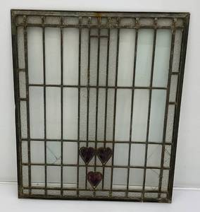 lot 42 image: Antique 17 x 20 Leaded Stained Glass Window (Has Some Broken Pieces)