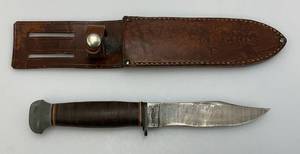 lot 47 image: EST. $275.00- $375.00  1941 U.S.N. Navy Marked MK1 Fighting Knife PAL RH 35 With 5 516 Blade With Leather Sheath