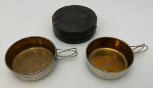 lot 48 image: Vintage German Made Military Drinking Cups In Leather Holder
