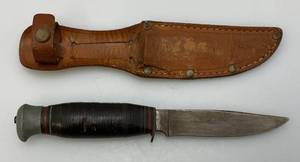 lot 49 image: 1930s - 40s Graef & Schmidt WELKUT Knife With Leather Sheath 3 78 Blade