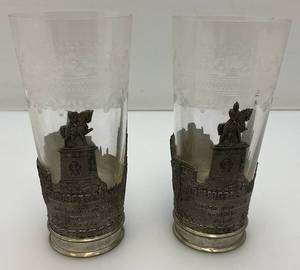 lot 58 image: Vintage Bremen Germany Souvenir Pewter Sleeved Wine Drinking Glasses