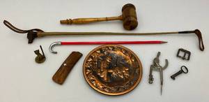 lot 72 image: Vintage Collectible Items Including Equestrian Horse Whip, Gavel And More