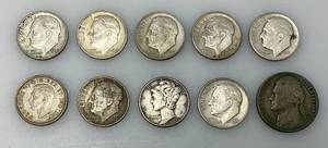 lot 87 image: Misc. US Silver Dimes And More