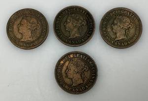 lot 107 image: 1882, 1884 &amp 1888 Canada One Cent Queen Victoria Coins Great Condition