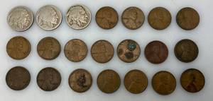 lot 122 image: Misc. Buffalo Head Nickels And Wheat Pennies