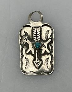 lot 127 image: Vintage STERLING 1950s Unique Fred Harvey Era Unique Native American Charm 3.47 Grams With Turquoise