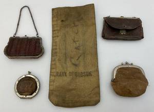 lot 137 image: Very Old Antique Coin Pouches And Bank Bag