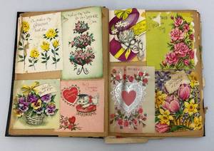lot 158 image: Vintage Scrap Book With Vintage Valentines And More