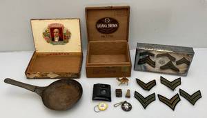 lot 176 image: Vintage Silver Plated Box With Military Patches And More