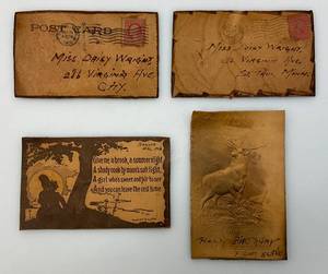 lot 193 image: Very Old Antique Leather Post Cards Most With Old Stamps