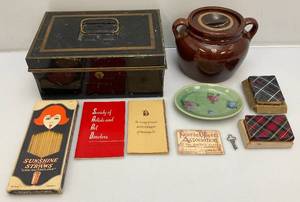 lot 222 image: Misc. Vintage Collectibles Including Old Metal Lock Box With Key And More