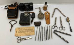 lot 243 image: Misc. Vintage Collectibles Including Nut Cracker, Sony Radio, Camera And More