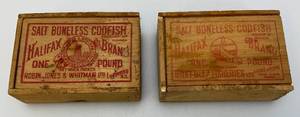 lot 244 image: Two Vintage Wooden Halifax Salted Boneless Codfish Boxes