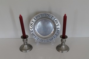 lot 62 image: Leonard Pewter Candlesticks & Wilton Bowl