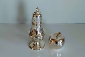 lot 48 image: Silver Plate Sugar Caster & Apple Candle