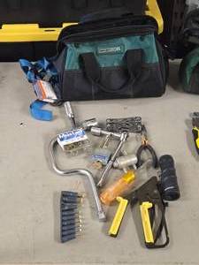 Master Force Soft Side Tool Bag with Hand Tools - Hex Wrenches, Ratchet  Sockets  Extension, Tasco Light, Wire Cutters, Master Lock with Key, Tie-Down Strap