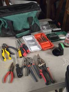 Master Force Soft Side Tool Bag with Hand Tools - Snips, Pliers, Drill Bit Sets, Screwdrivers