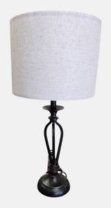 lot 60 image: Hampton Bay Rhodes Bronze Table Lamp with Natural Linen Shade.