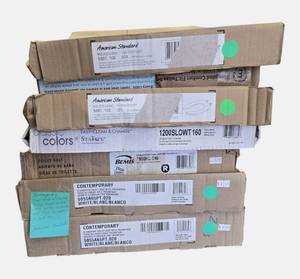 lot 71 image: New Overstock Reseller Lot of Toilet Seats in Various Brands, Styles, and Measurements.