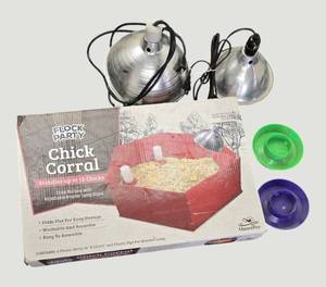 lot 97 image: Get ready for spring with our baby chick lot It has a corral, heat lamps, and feeding bowls.