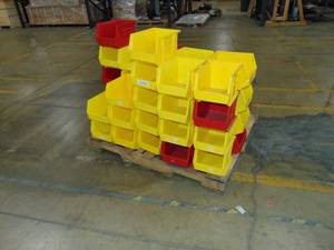lot 51 image: Large Lot Plastic Shelf Bins - 8 x 11 x 7, YellowRed