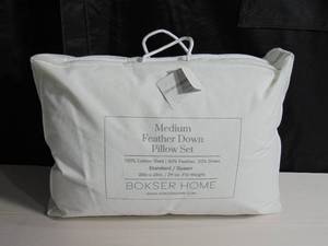 lot 22 image: 2 Pack Medium White Duck Feather & Down Bed Pillow - StandardQueen  BOKSER HOME