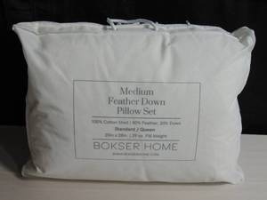 lot 47 image: 2 Pack Medium White Duck Feather & Down Bed Pillow - StandardQueen  BOKSER HOME