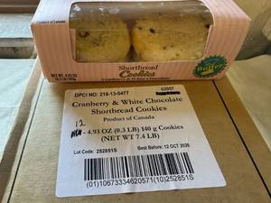 lot 87 image: 12x 4pk Cranberry & White Chocolate Shortbread Cookies