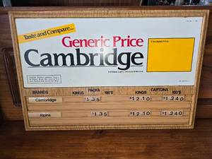 lot 14 image: Generic Price Cambridge Sign With A Few Numbers Showing Prices