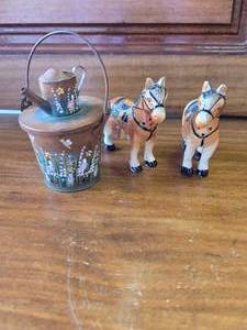 lot 93 image: Horse Salt and Pepper Shakers and Tiny Candle Can