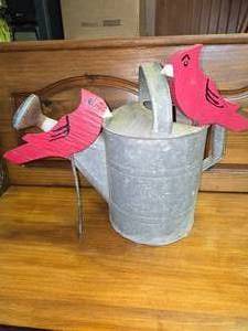 lot 106 image: Vintage Watering Can, 2 Cardinal Picks for a Garden