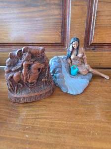 lot 130 image: Indian on Waterfall and Indian on Horse Pen Holder