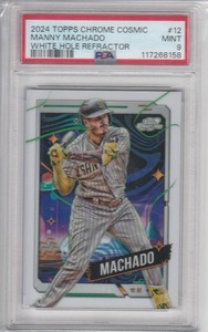 lot 35 image: 2024 Manny Machado Topps Chrome Cosmic White Hole Refractor #12 - PSA 9
