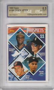 lot 37 image: 1995 Derek Jeter Topps Prospects RC #158 - USA 8.5