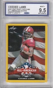 lot 40 image: 2020 CeeDee Lamb RC Leaf Draft Gold All-American #66 - CCG 9.5