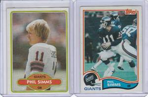 lot 60 image: 1980 Topps Phil Simms RC #225, 1982 Topps #433