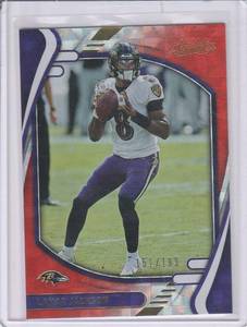 lot 105 image: 2021 Lamar Jackson Panini Absolute Orange Mosaic #30, #151199
