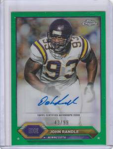 lot 141 image: 2024 John Randle Topps Chrome Green Refractor Auto, #TCA-JRA #4399