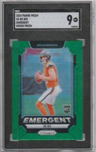 lot 151 image: 2024 Bo Nix Panini Prizm Emergent Green Prizm RC #3, SGC 9