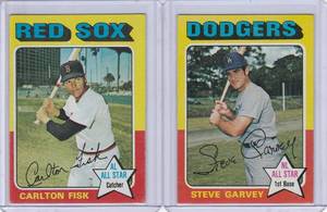 lot 162 image: 1975 Topps Steve Garvey All-Star #140, Carlton Fisk All-Star #80