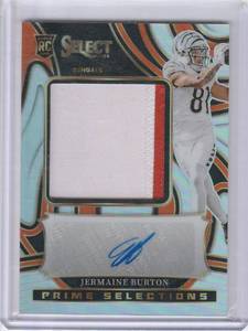 lot 196 image: 2024 Panini Select Prime Selection Rookie Patch Auto Jermaine Burton #PSPS-JBN, #8999