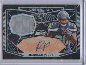 lot 213 image: 2018 Rashaad Penny Panini Obsidian Rookie Patch Auto, #RJ-RP #3350