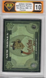 lot 220 image: 2023 Jackson Holliday Bowman Platinum New Money #NM-13, 3-D Flawless 10