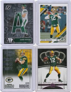 lot 225 image: Aaron Rodgers - 2024 Zenith A to Z, 2019 Donruss, 2016 Contenders, 2017 Preferred Pink Crown Royale #16 #68249