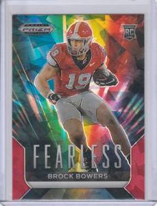 lot 110 image: 2024 Brock Bowers RC Panini Prizm Draft Picks Fearless Red Ice #F-BB