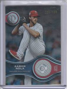 lot 117 image: 2025 Aaron Nola Topps Tribute Stamp of Approval Relic Card #SOA-AN #155199