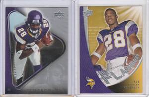 lot 126 image: 2007 Adrian Peterson Upper Deck RC #21, 2008 Upper Deck #RPSF-22