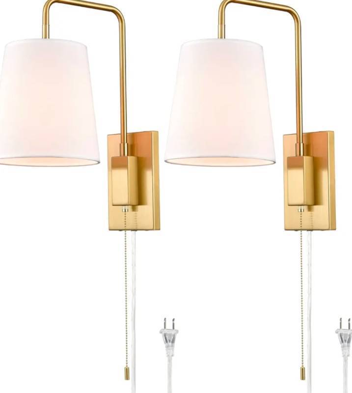lot 120 image: Wall Sconces Set of 2 Gold Plug In $119.99 Retail - Brand New