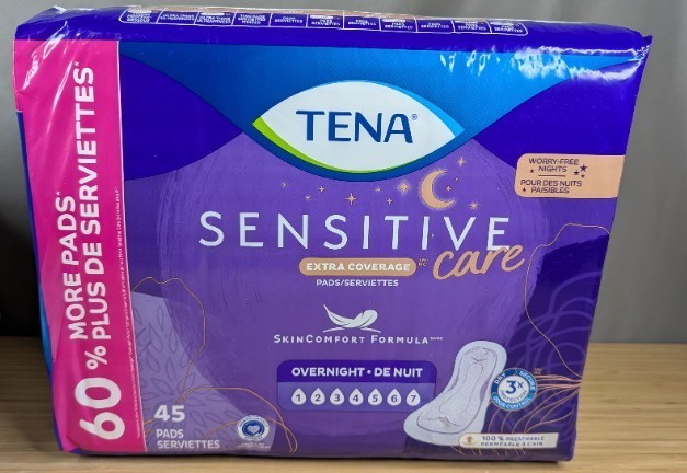 lot 172 image: Tena Sensitive Care Extra Cover Pads 45 Count $45.99 Retail - Brand New
