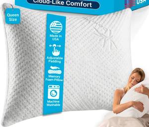 lot 113 image: Memory Shredded Foam Pillow Queen Adjustable $39.99 Retail - Brand New